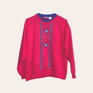 Vintage Pink and Blue Embroidered Sweatshirt